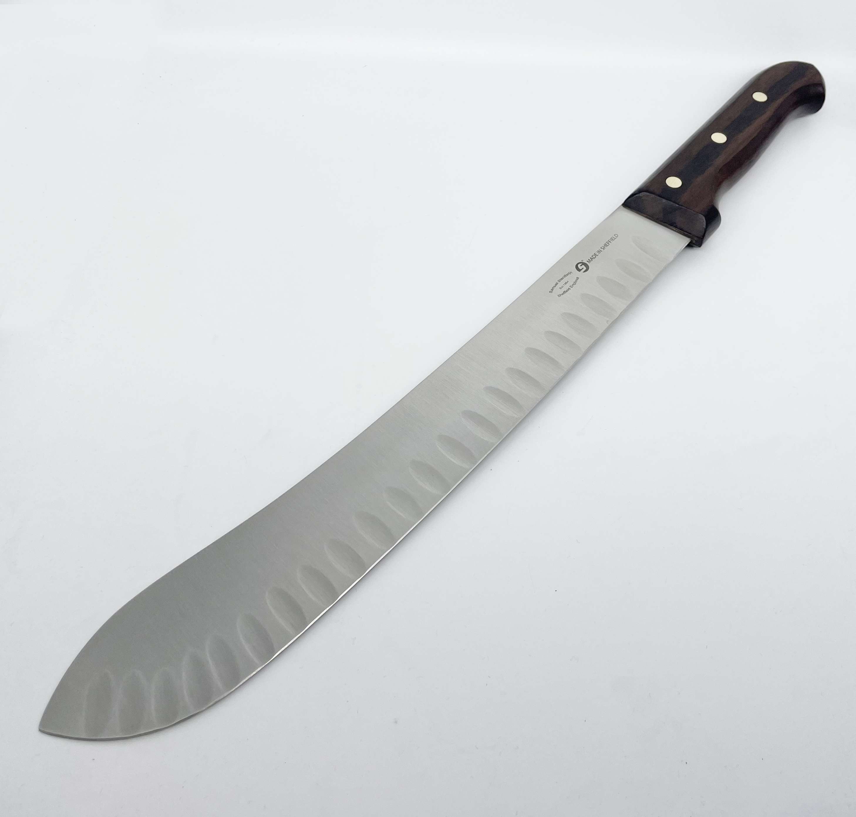 ROSEWOOD HANDLE BUTCHERS KNIFE WITH GRANTON EDGE - Samuel