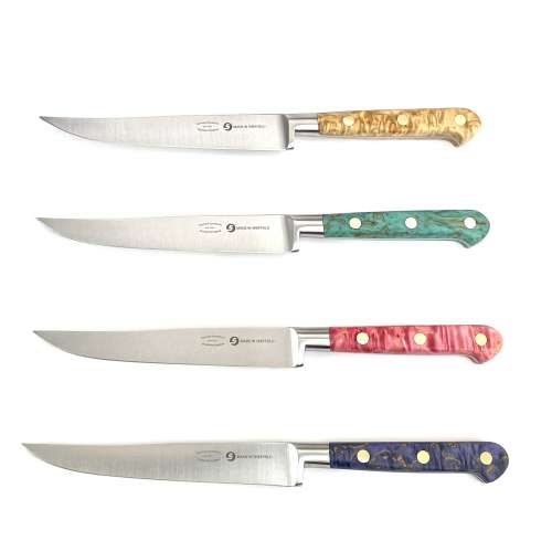 4 Piece Steak Knife Set Coloured Curly Birch