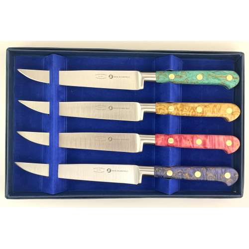 4 Piece Steak Knife Set Coloured Curly Birch