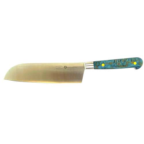7 inch Santoku - Blue Coloured Curly Birch Handle