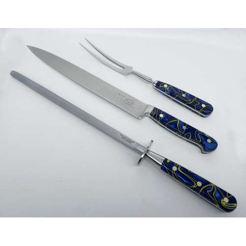 3 Piece Ocean Blue Carving Set